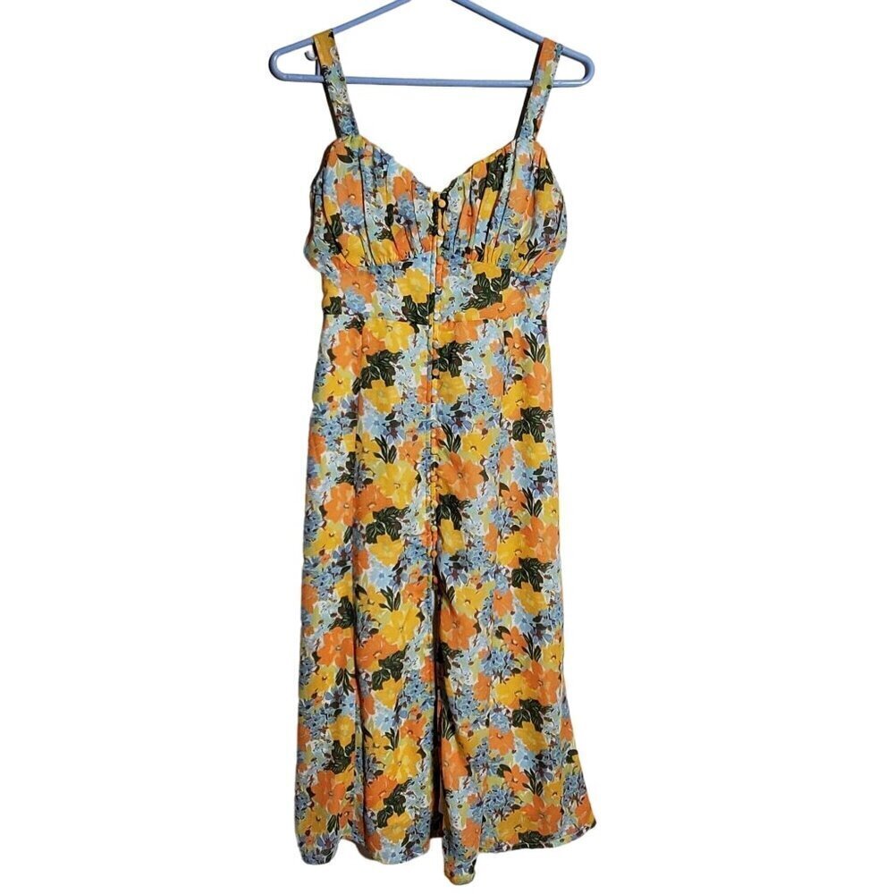 Abercrombie and Fitch Small Dress Yellow Floral Slim Midi Adjustable Straps - Picture 2 of 11